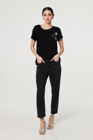 Black | Metallic Star Detail Relaxed T-Shirt
