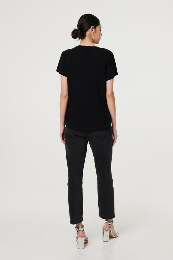Black | Metallic Star Detail Relaxed T-Shirt
