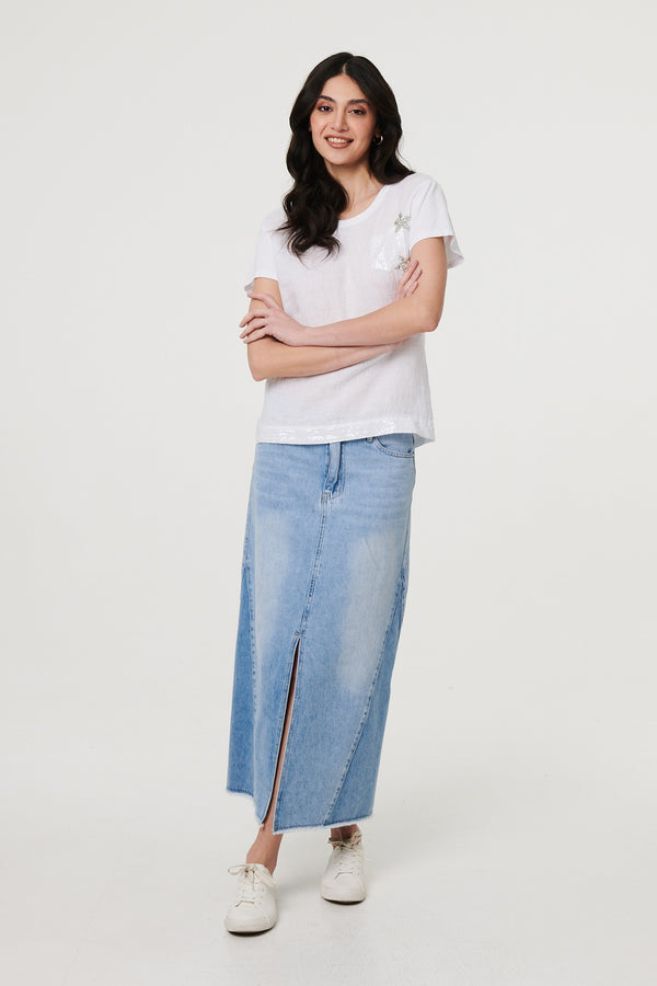 White | Metallic Star Detail Relaxed T-Shirt

