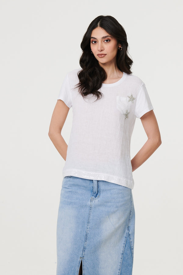 White | Metallic Star Detail Relaxed T-Shirt
