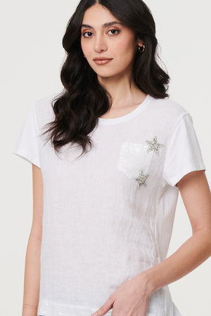 White | Metallic Star Detail Relaxed T-Shirt
