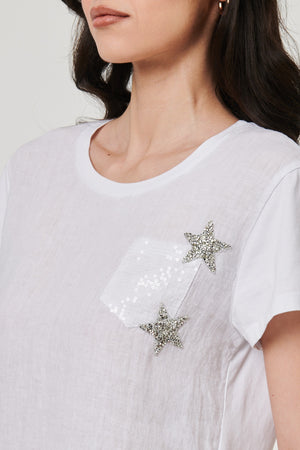 White | Metallic Star Detail Relaxed T-Shirt
