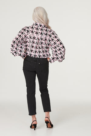Pink | Geo Print Puff Sleeve Shirt