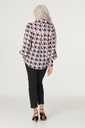 Pink | Geo Print Puff Sleeve Shirt