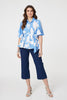 Blue | Abstract Puff Sleeve Tie Waist Blouse

