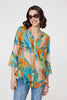 Orange | Leaf Print Button Front Blouse