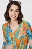 Orange | Leaf Print Button Front Blouse