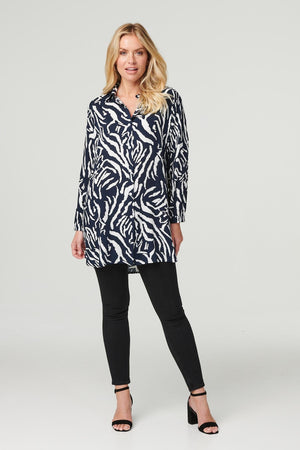 Navy | Abstract Print Longline Blouse
