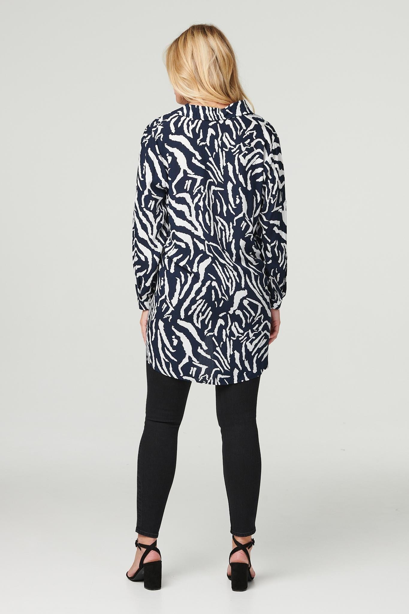 Navy | Abstract Print Longline Blouse