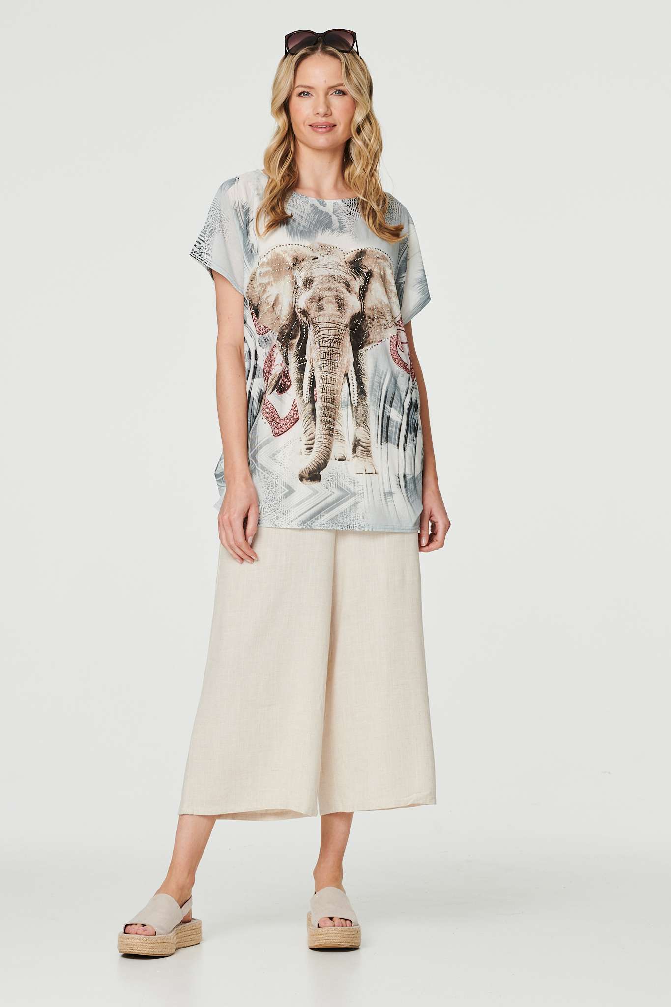 Silver | Embellished Elephant Graphic Top