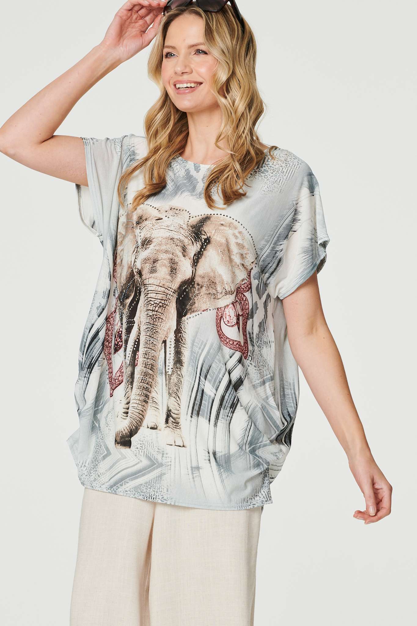 Silver | Embellished Elephant Graphic Top