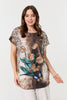 Beige | Printed Cap Sleeve Relaxed T-Shirt
