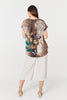 Beige | Printed Cap Sleeve Relaxed T-Shirt
