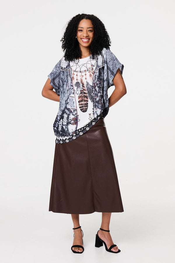 Grey | Feather Print Relaxed Short Sleeve Tunic