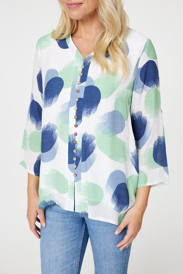 Green | Polka Dot Button Detail Blouse