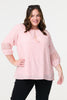 Pink | Floral Lace 3/4 Sleeve Blouse : Model is 5'8