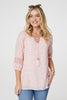Pink | Floral Lace 3/4 Sleeve Blouse : Model is 5'10