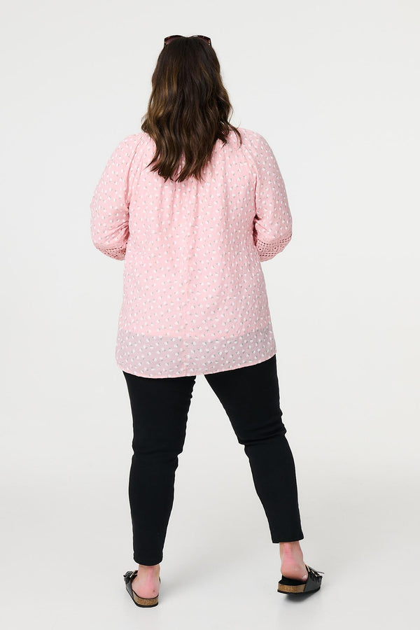 Pink | Floral Lace 3/4 Sleeve Blouse