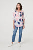 Pink | Printed Lace Trim Tassel Front Blouse
