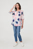 Pink | Printed Lace Trim Tassel Front Blouse
