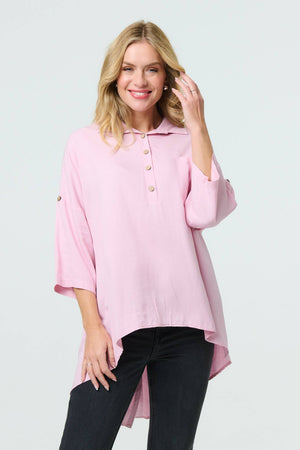 Pink | Relaxed High Low 3/4 Sleeve Shirt
