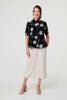 Black | Printed 1/2 Sleeve Button-Up Shirt
