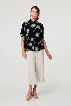 Black | Printed 1/2 Sleeve Button-Up Shirt
