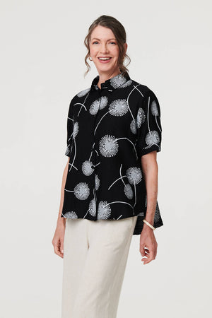 Black | Printed 1/2 Sleeve Button-Up Shirt
