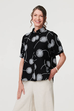 Black | Printed 1/2 Sleeve Button-Up Shirt
