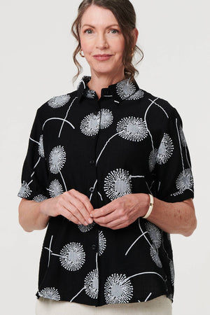 Black | Printed 1/2 Sleeve Button-Up Shirt
