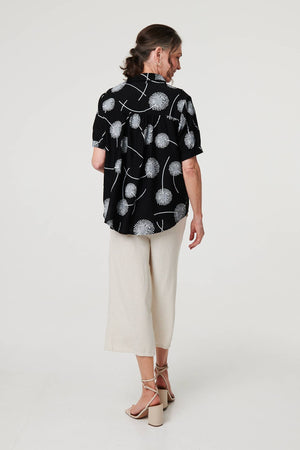 Black | Printed 1/2 Sleeve Button-Up Shirt
