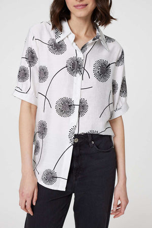 White | Printed 1/2 Sleeve Button-Up Shirt
