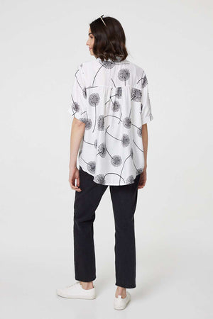 White | Printed 1/2 Sleeve Button-Up Shirt
