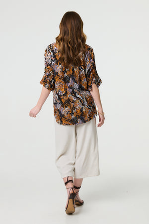 Black | Animal Print 3/4 Sleeve Relaxed Top