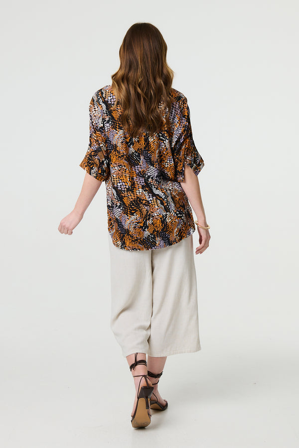 Black | Animal Print 3/4 Sleeve Relaxed Top