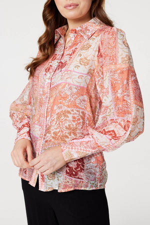 Coral | Patchwork Print Puff Sleeve Blouse