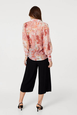 Coral | Patchwork Print Puff Sleeve Blouse