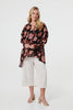 Black | Floral Long Sleeve Longline Tunic Blouse
