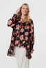Black | Floral Long Sleeve Longline Tunic Blouse
