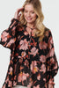 Black | Floral Long Sleeve Longline Tunic Blouse
