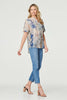 Blue | Floral Collarless Short Sleeve Blouse
