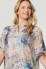 Blue | Floral Collarless Short Sleeve Blouse
