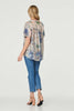 Blue | Floral Collarless Short Sleeve Blouse
