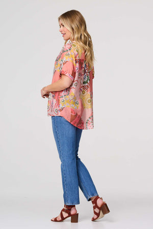 Pink | Patchwork Print 1/2 Sleeve Blouse