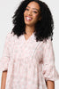 Pink | Floral Curve Hem 3/4 Puff Sleeve Blouse