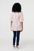 Pink | Floral Curve Hem 3/4 Puff Sleeve Blouse