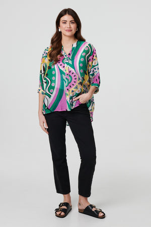 Green | Abstract Print 3/4 Sleeve Relaxed Shirt
