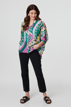 Green | Abstract Print 3/4 Sleeve Relaxed Shirt
