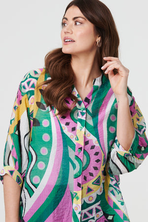 Green | Abstract Print 3/4 Sleeve Relaxed Shirt
