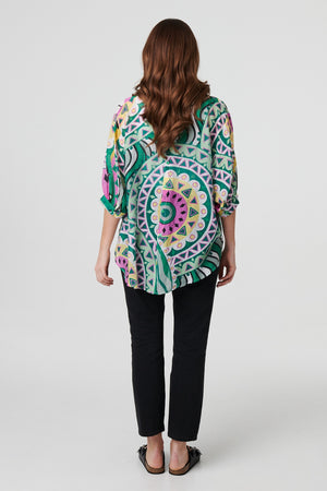 Green | Abstract Print 3/4 Sleeve Relaxed Shirt
